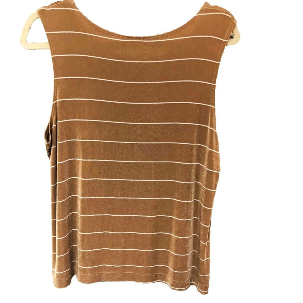Citiknits Tank Top Beach Layer Tan Striped Slinky Knit Packable Summer Womens L - Picture 3 of 6